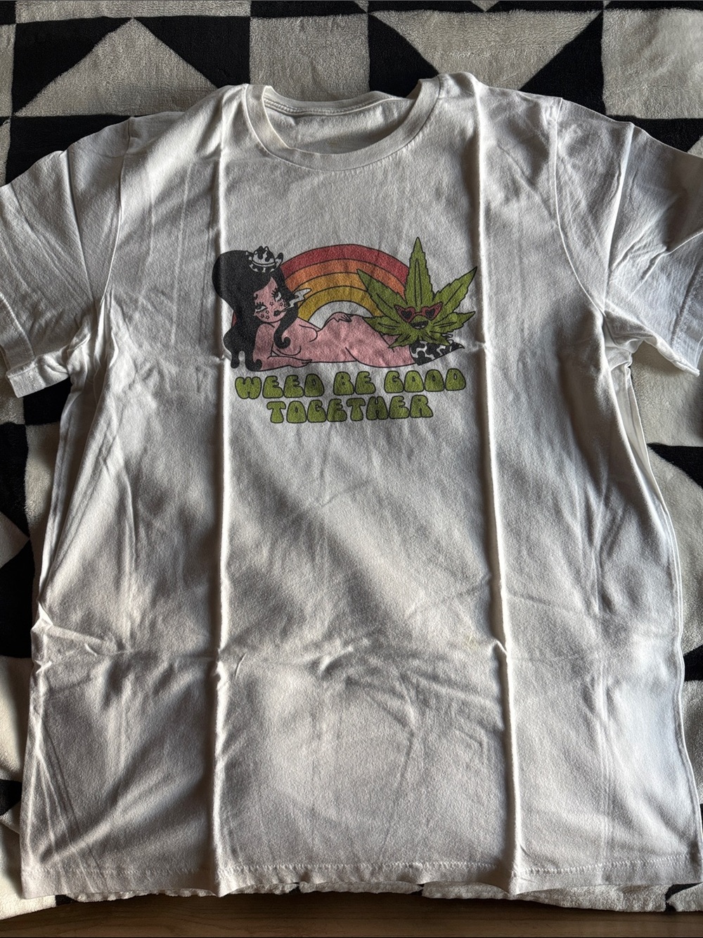 Valfre White Graphic Tee with Rainbow and Green Leaf Design